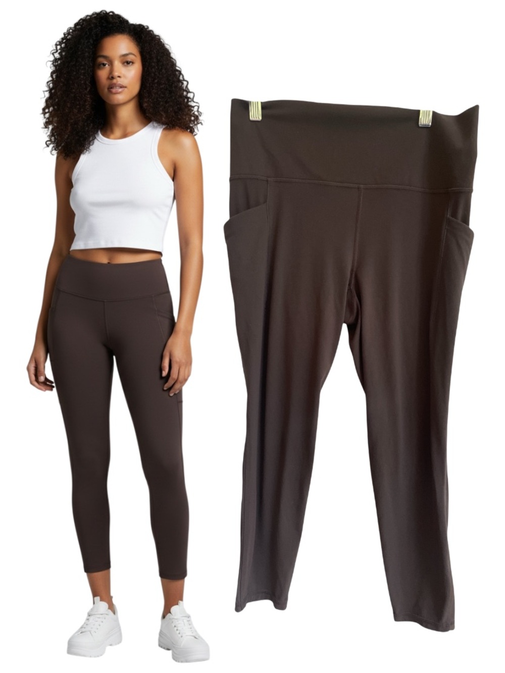 ATHLETA Salutation Stash Mesh Side Panel 7/8 Leggings Brown Medium High Rise